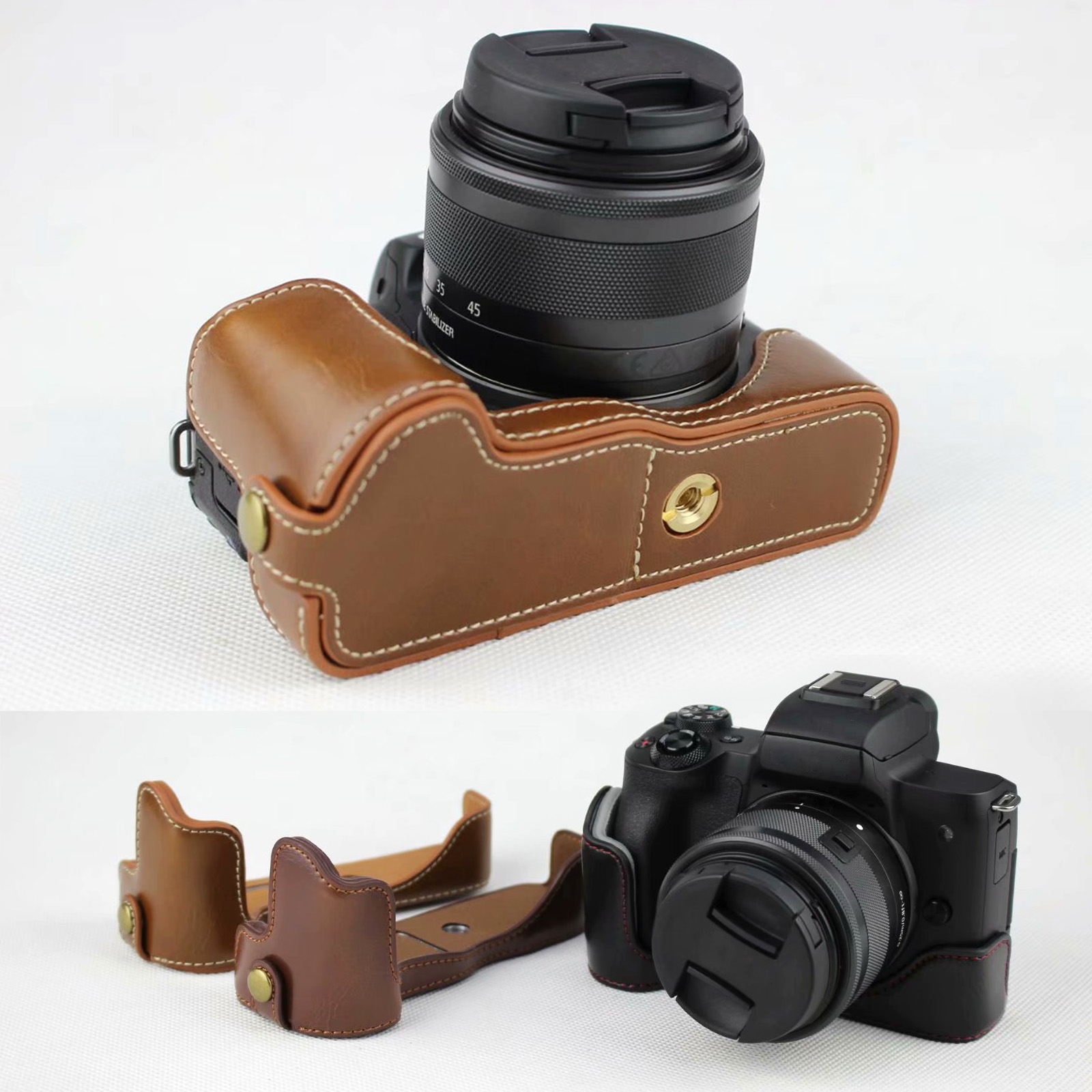 Canon Camera Eos M50 Mark Ii - Mezza custodia protettiva in pelle per